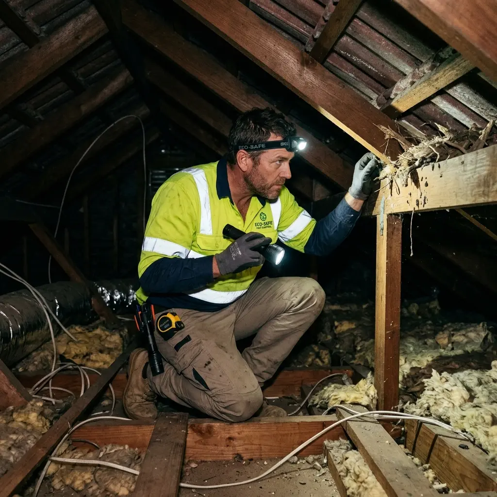 Technician using detection equipment to locate a dead rat inside a Glenmore wall cavity